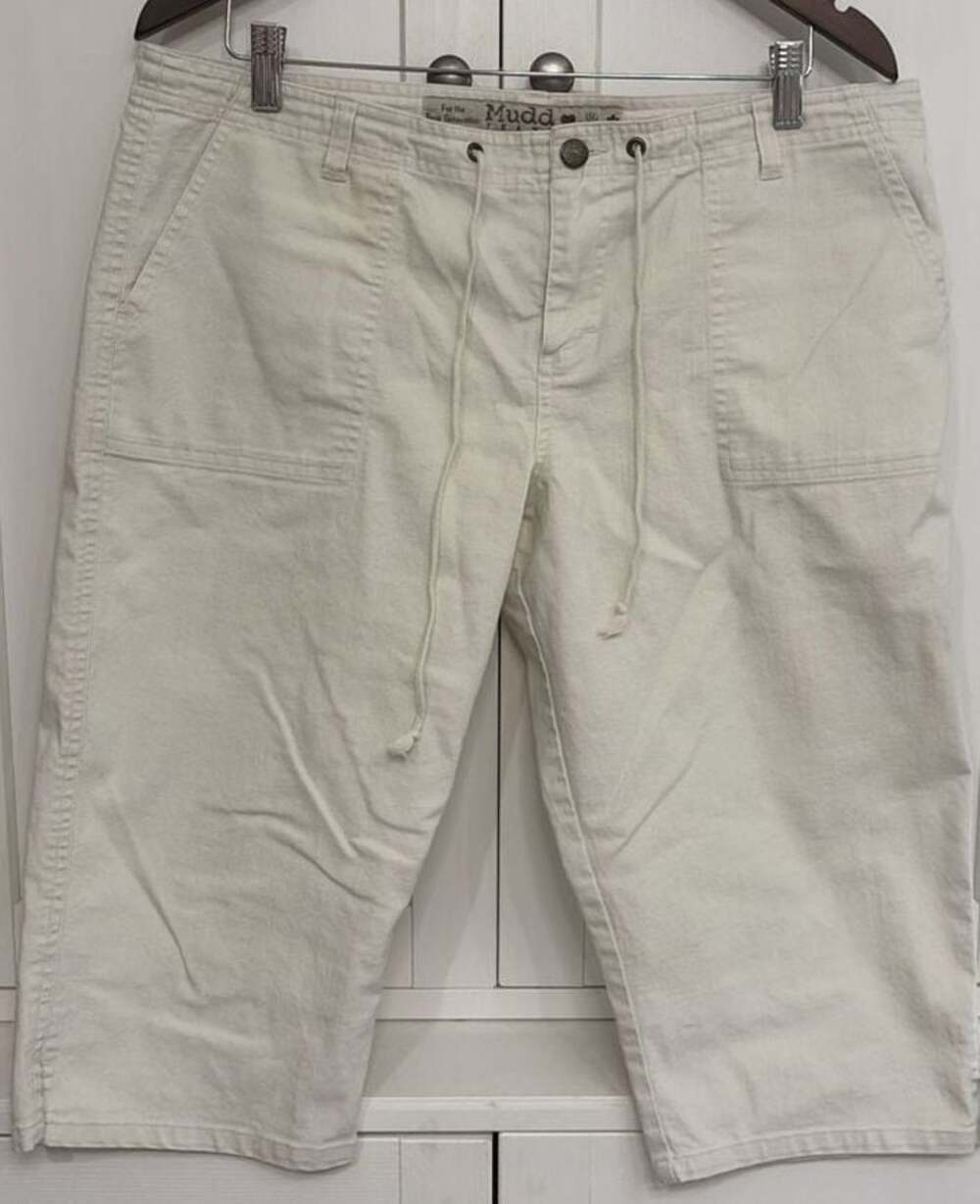Vintage Mudd Jeans Y2K Cream Drawstring Capri Cargo Pants Size 17